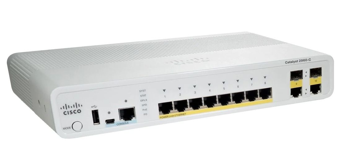 Cisco Catalyst 8 x 10/100 Fast Ethernet Port beheerde PoE-netwerkschakelaar WS-C2960C-8PC-L